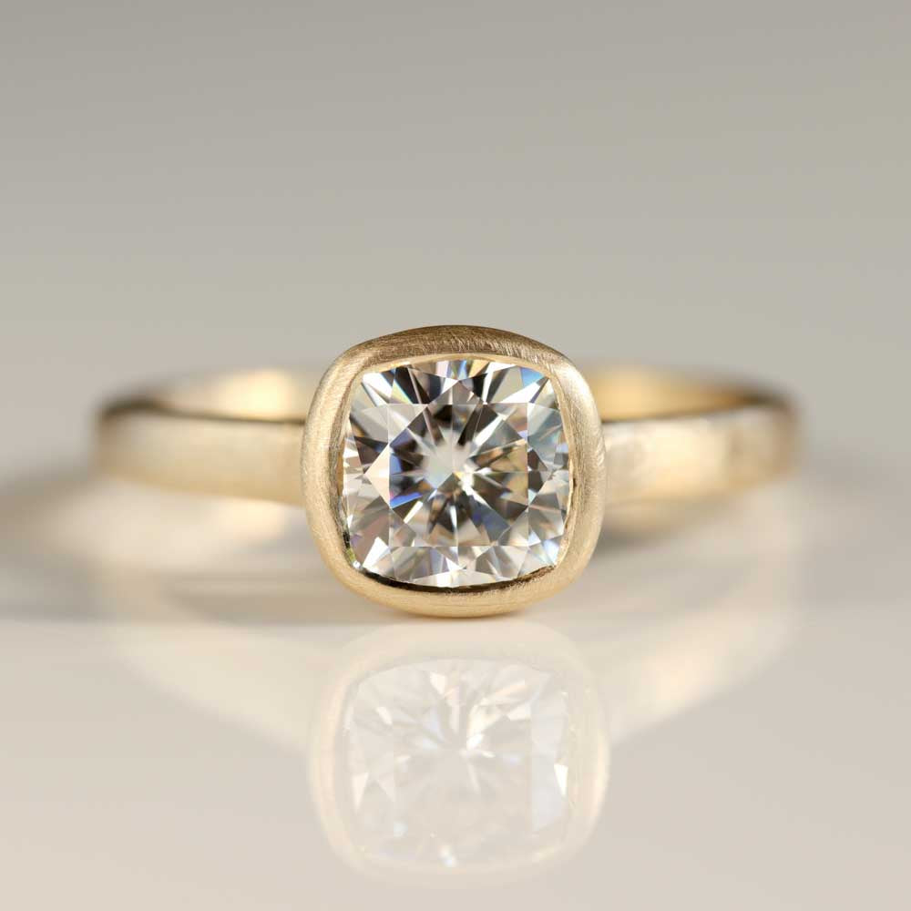 Cushion-cut Open Bezel Solitaire Engagement Ring