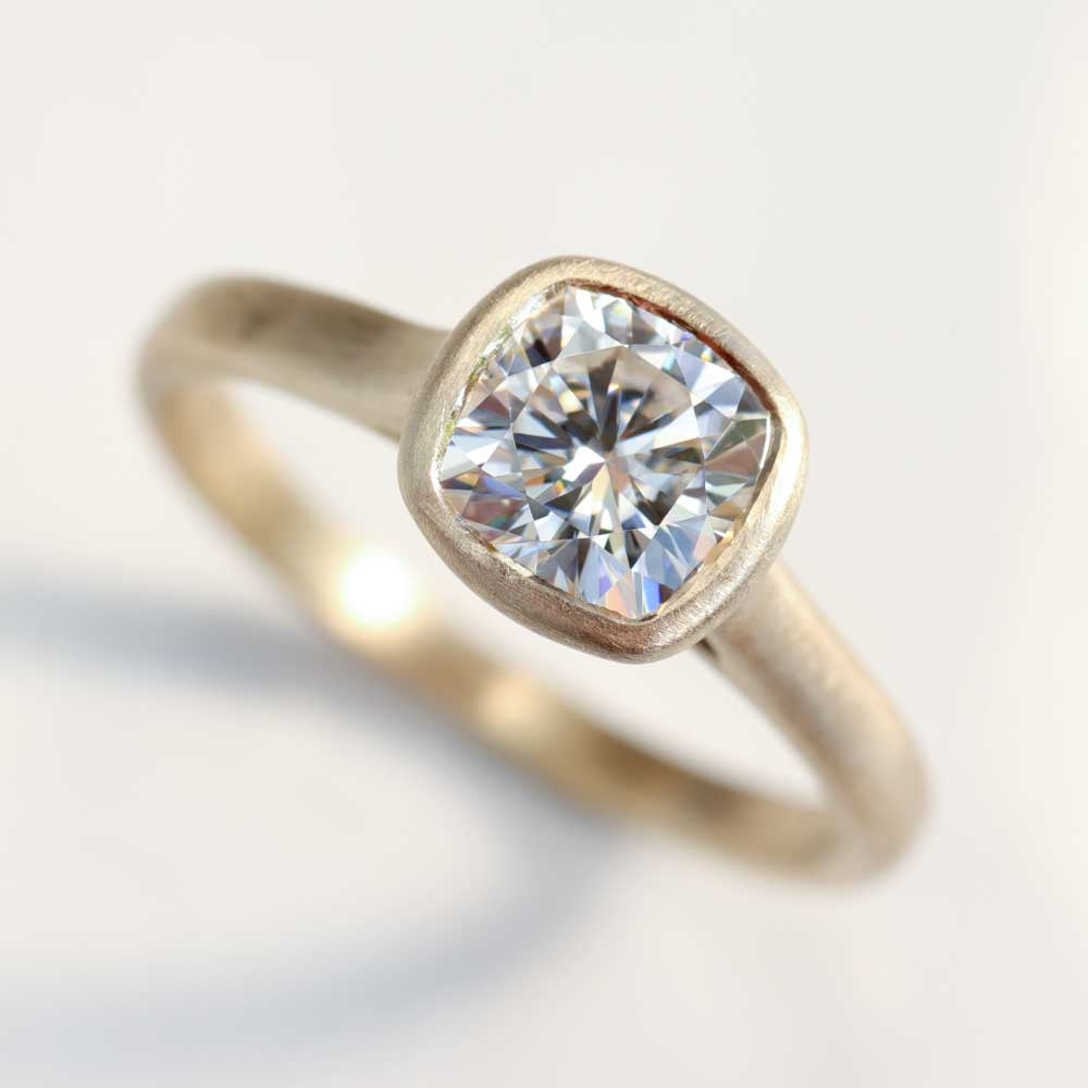 Cushion-cut Open Bezel Solitaire Engagement Ring