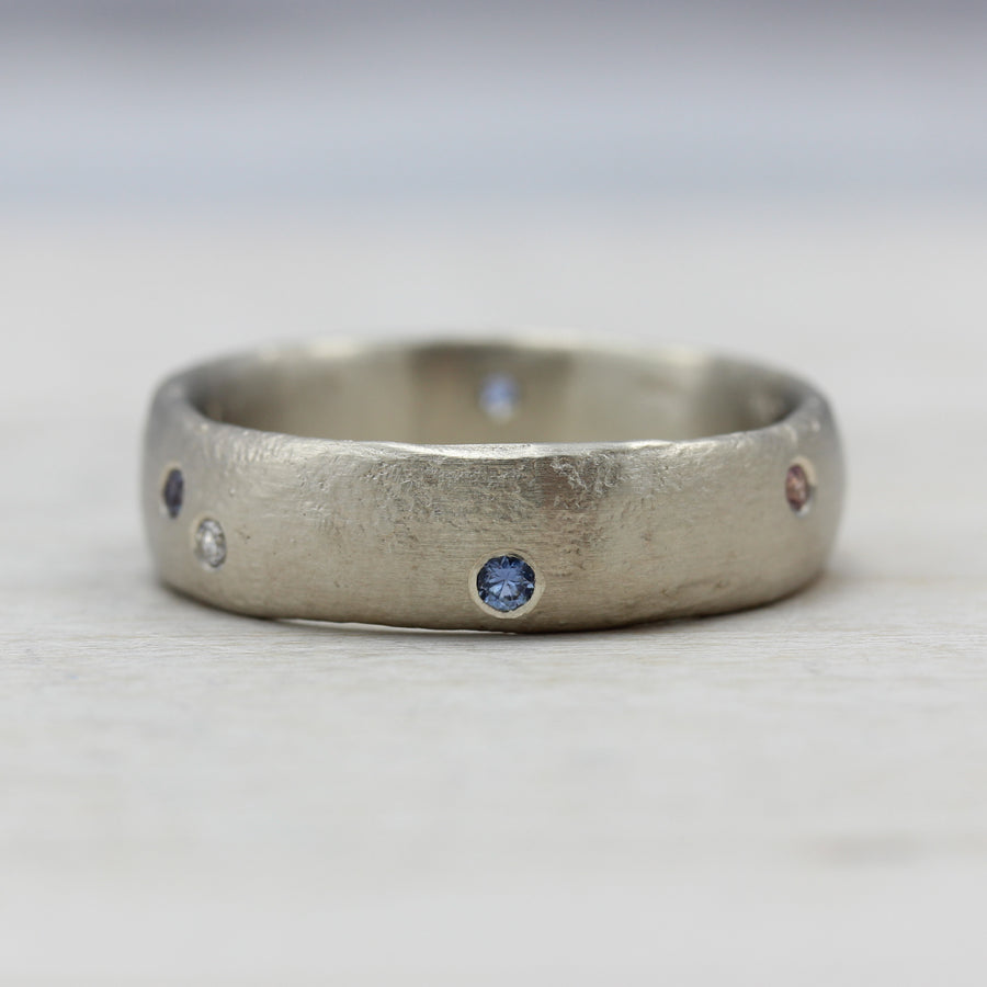 Chunky Ancient Ring with Flush Set Stones, Wedding Band - Aide-mémoire Jewelry