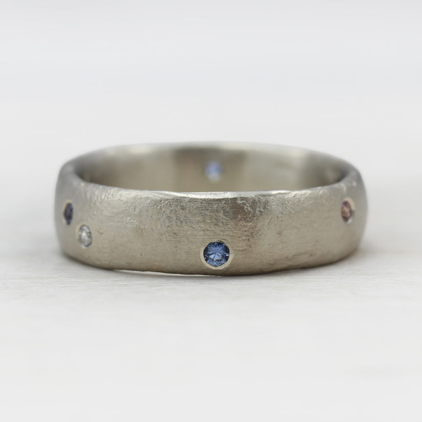 Chunky Ancient Ring with Flush Set Stones, Wedding Band - Aide-mémoire Jewelry