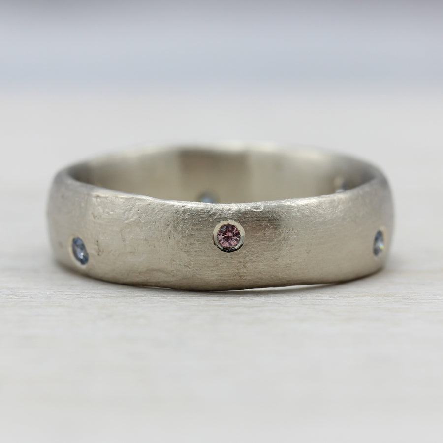 Chunky Ancient Ring with Flush Set Stones, Wedding Band - Aide-mémoire Jewelry