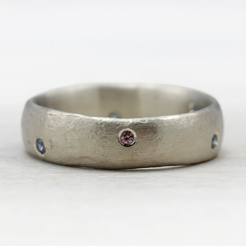 Chunky Ancient Ring with Flush Set Stones, Wedding Band - Aide-mémoire Jewelry