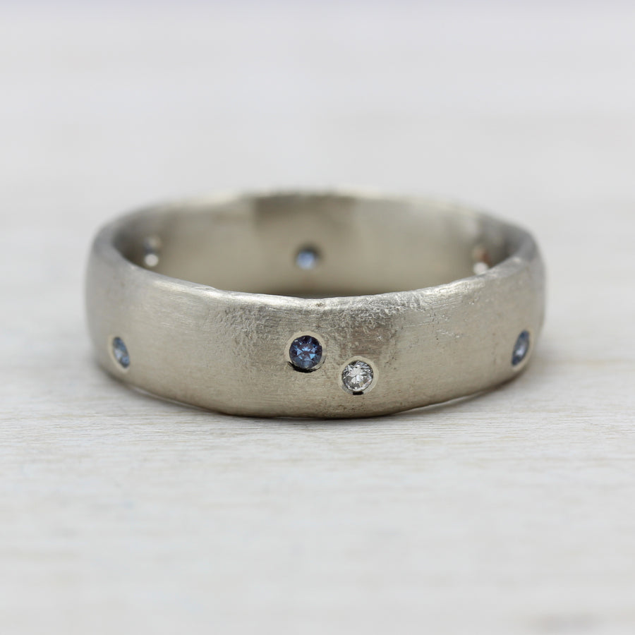 Chunky Ancient Ring with Flush Set Stones, Wedding Band - Aide-mémoire Jewelry