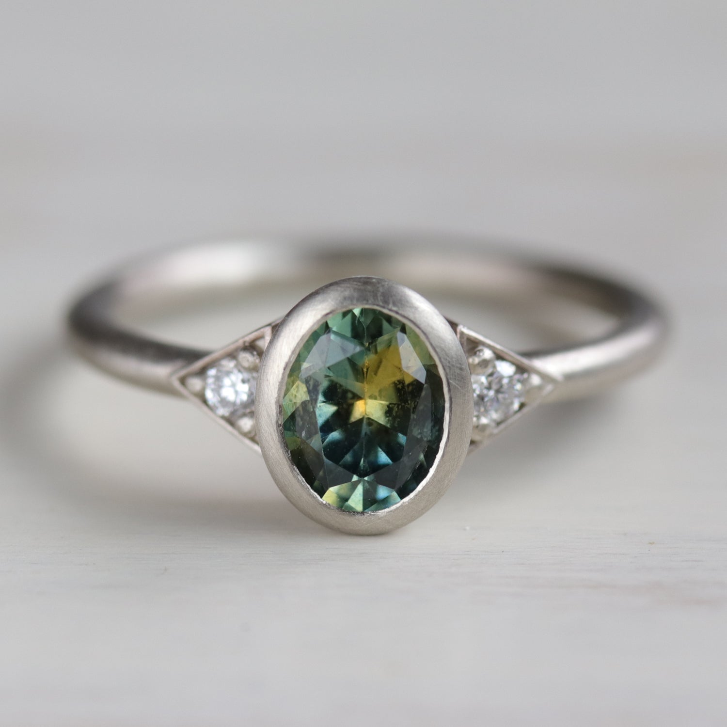 Custom Oval Deco Three Stone Ring
