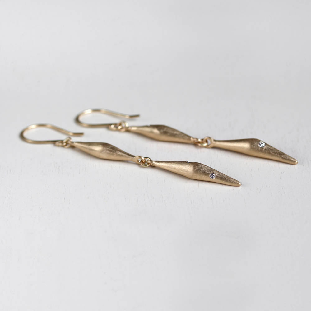 Double Sculpted Pod Diamond Dangle Earrings, Earrings - Aide-mémoire Jewelry