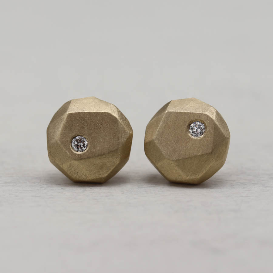 Diamond Round Faceted Post Earrings, Earrings - Aide-mémoire Jewelry