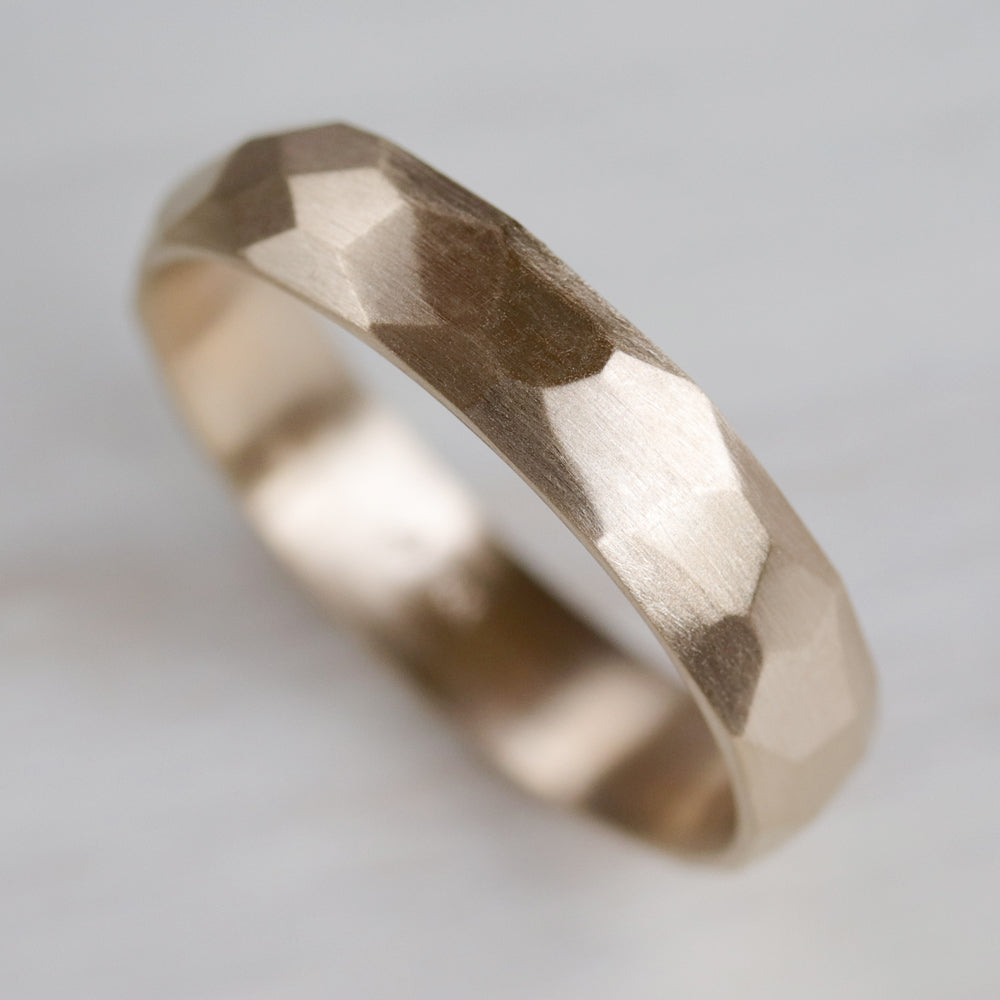Wide Faceted Wedding Band •