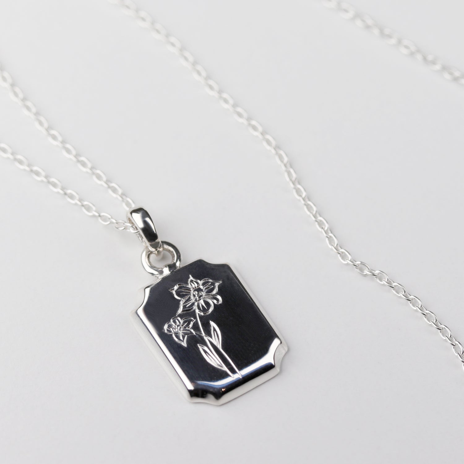 Rectangle Hand-engraved Birth Flower Pendant