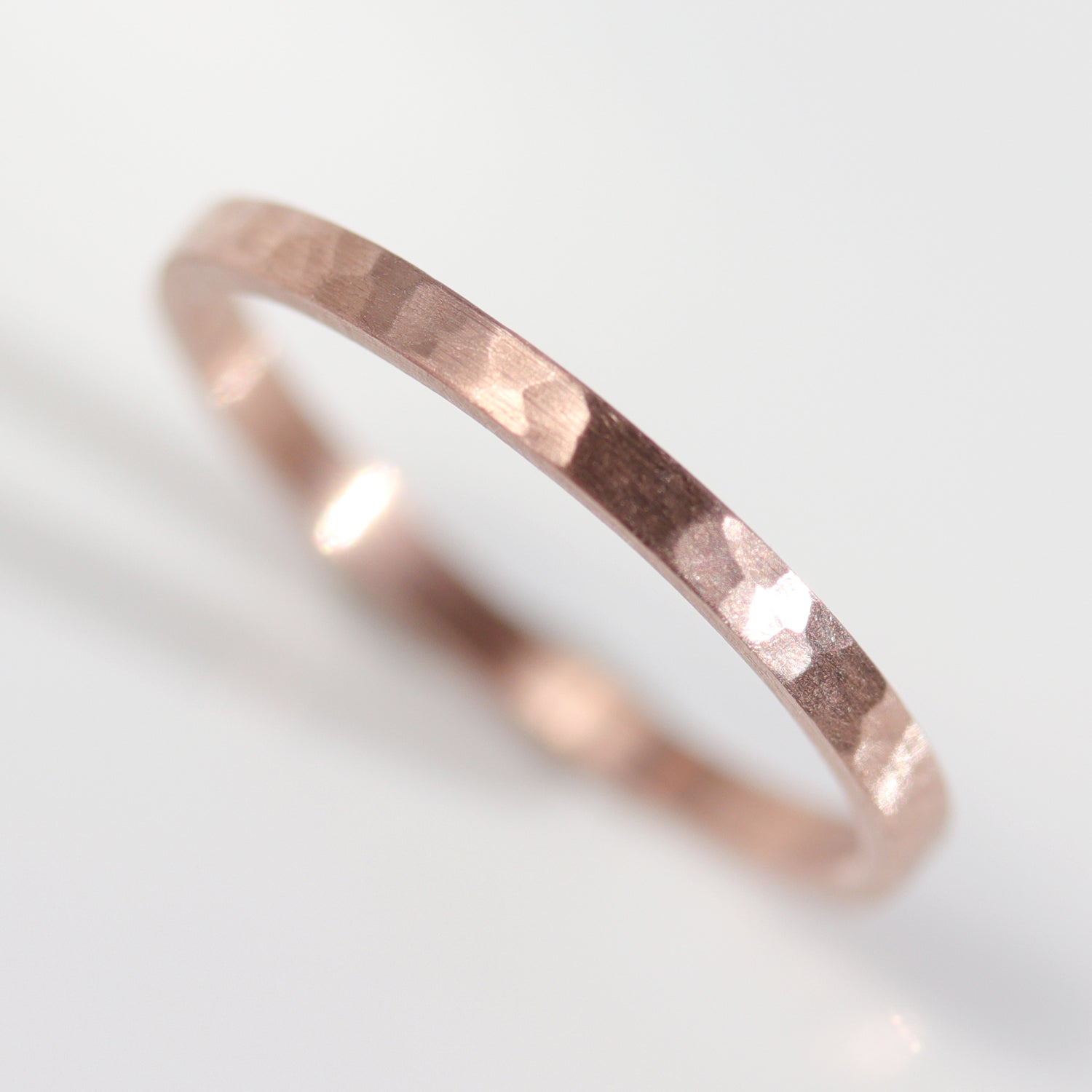 14k Rose Gold Hammer Textured Skinny Flat Ring