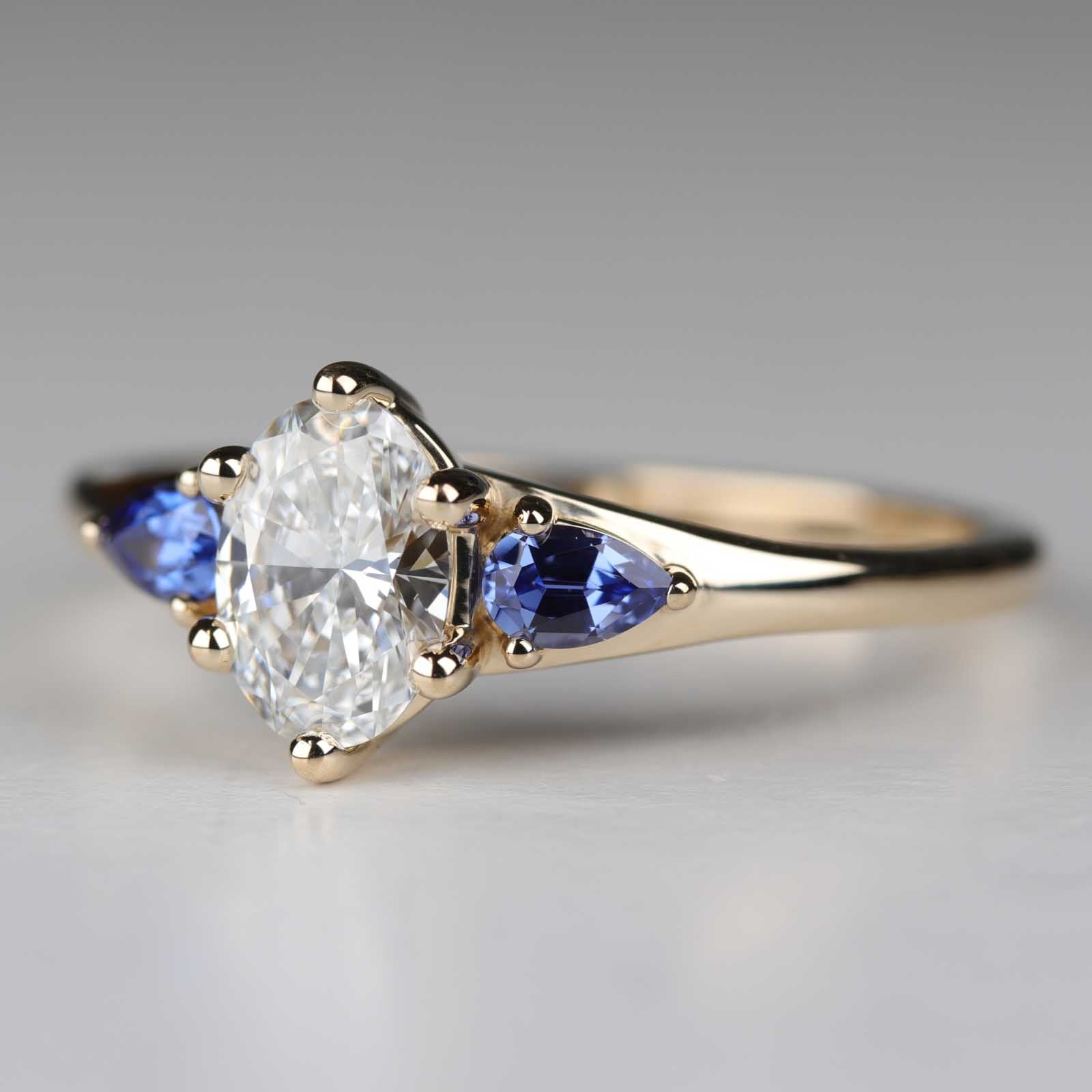 Custom Three Stone Ring with Lab-grown Diamond and Sapphire