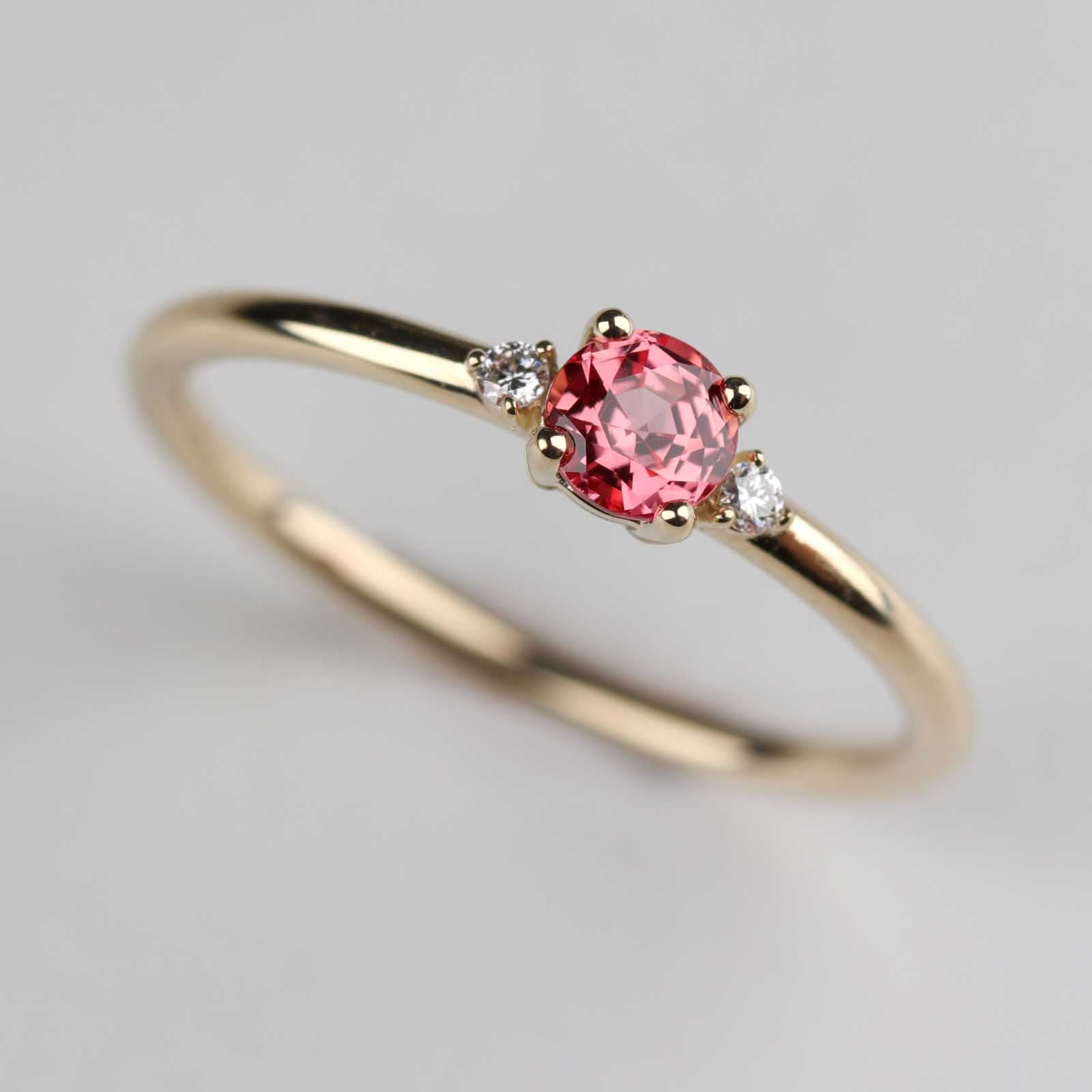 Padparadscha Sapphire Low-base Three Stone Stacking Ring