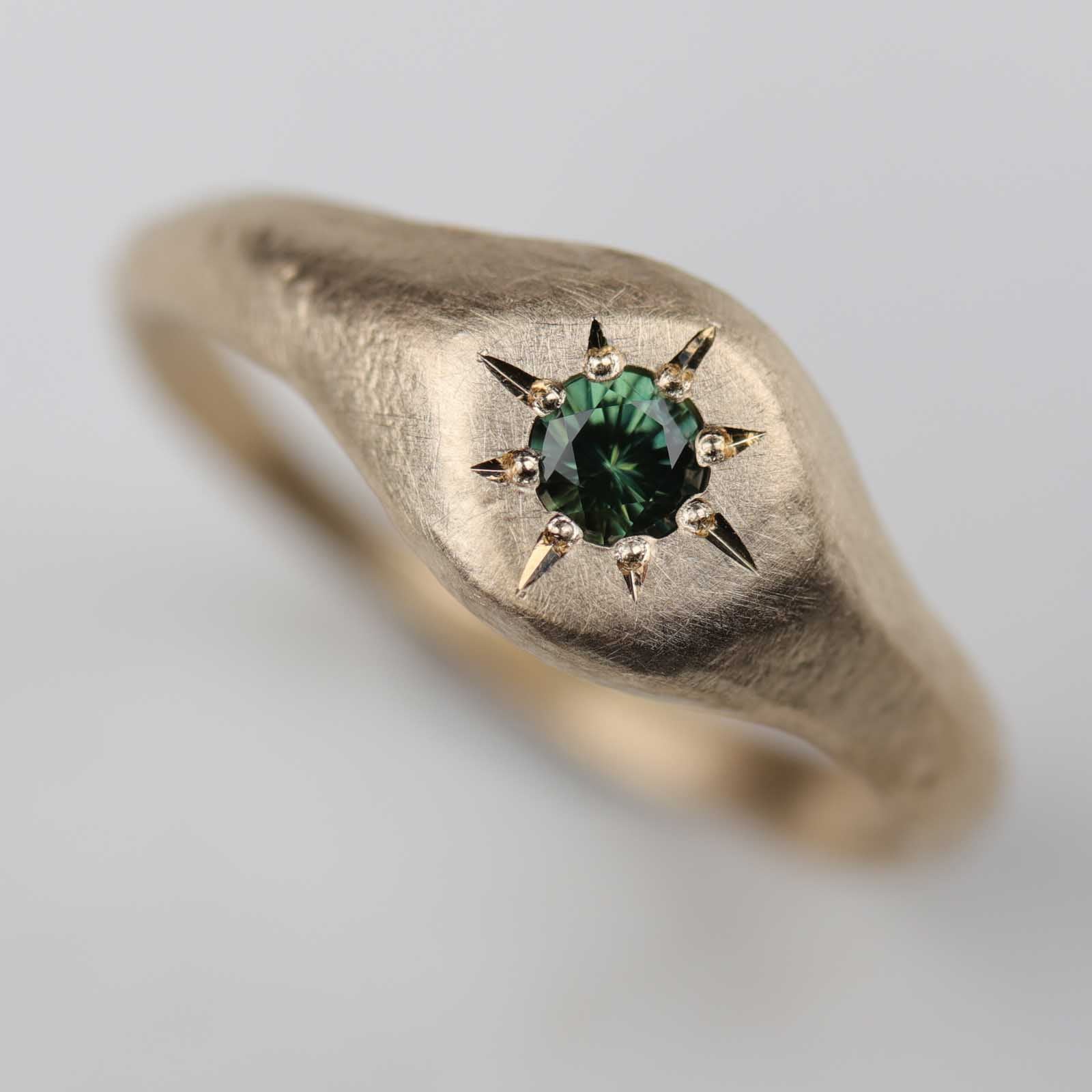 Olive Green Australian Sapphire Gold Signet Ring