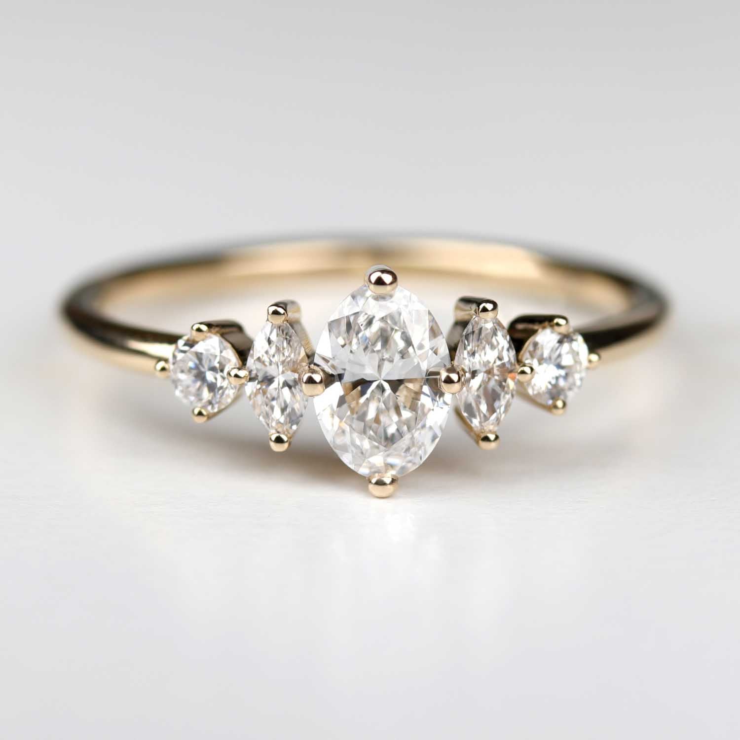 Oval Low-base Five Stone Ring