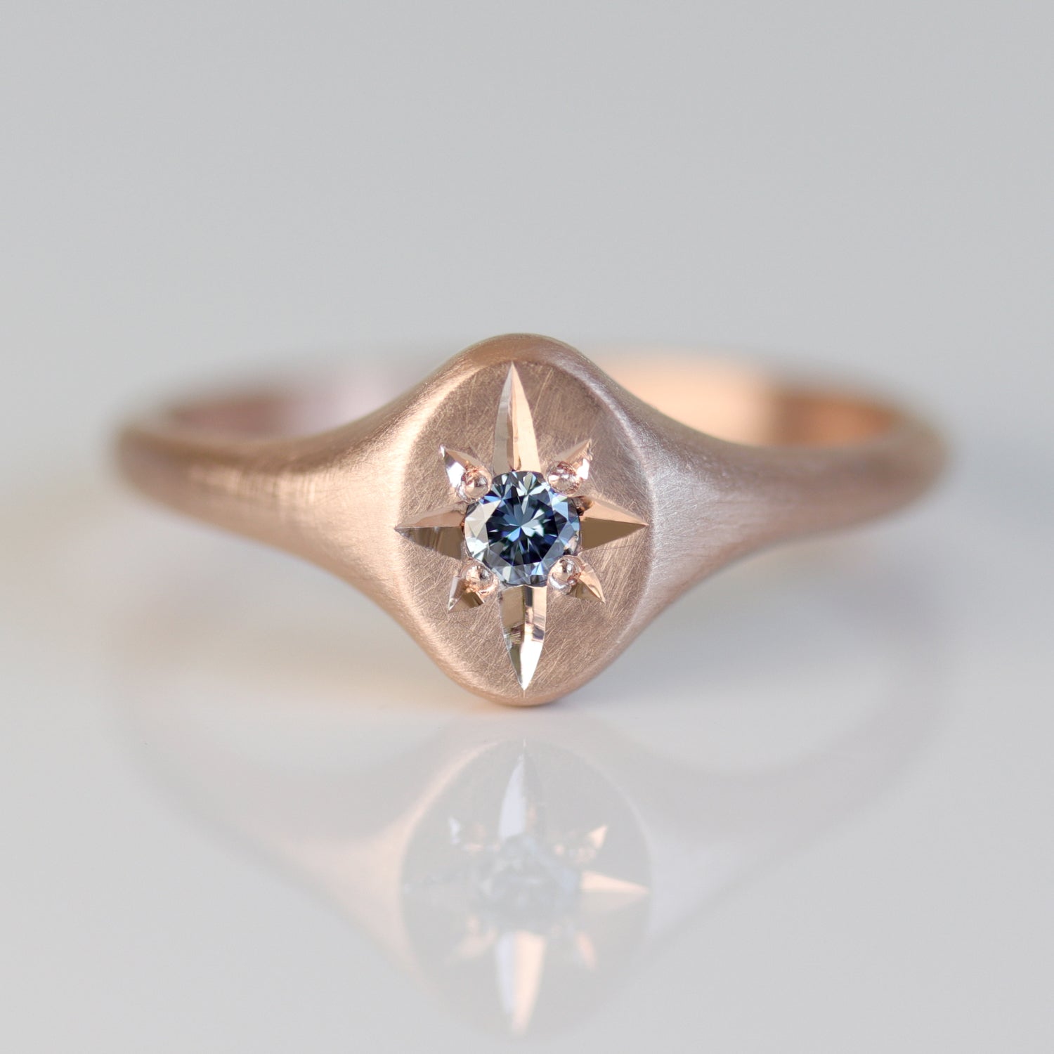 Oval Star Signet with Blue Diamond