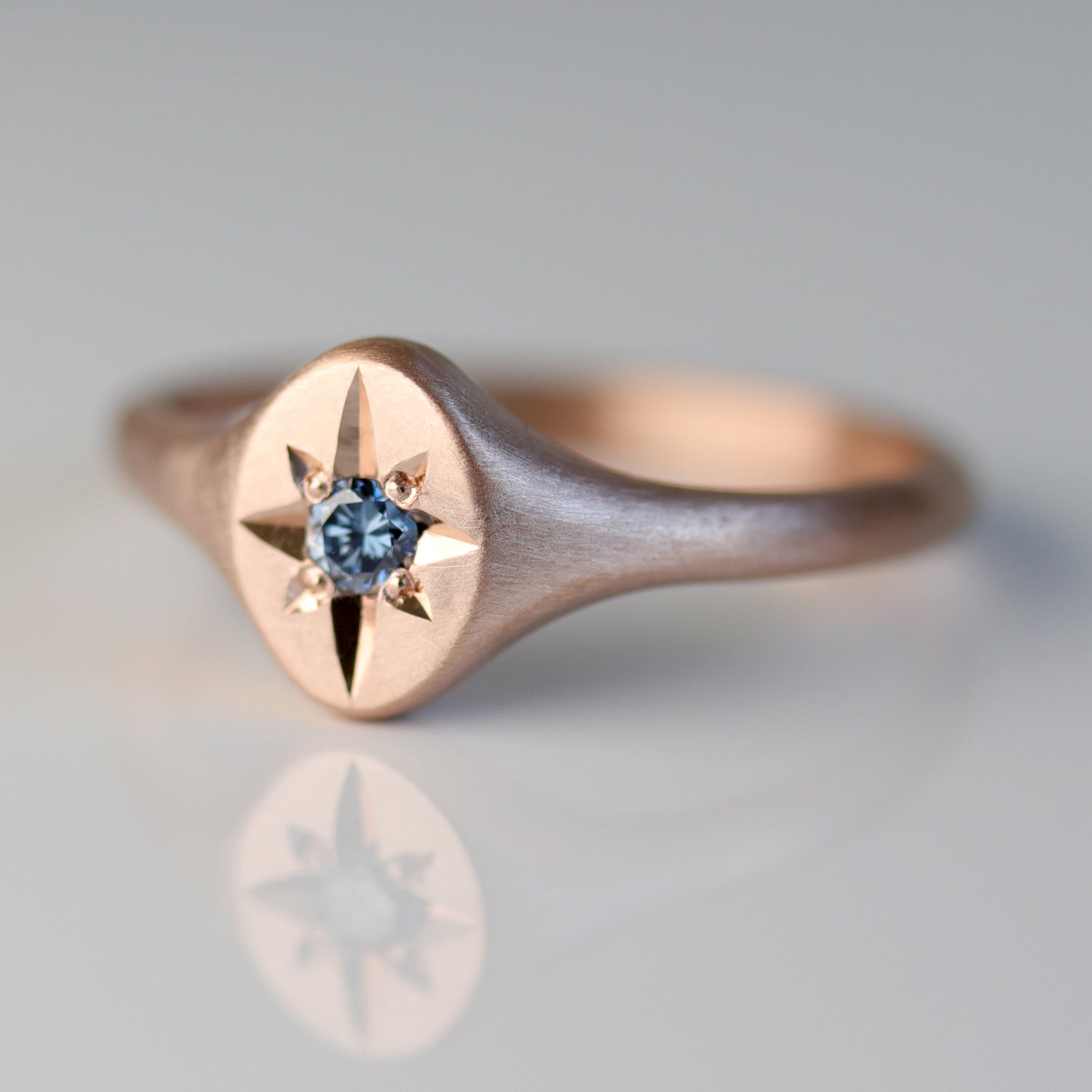 Oval Star Signet with Blue Diamond