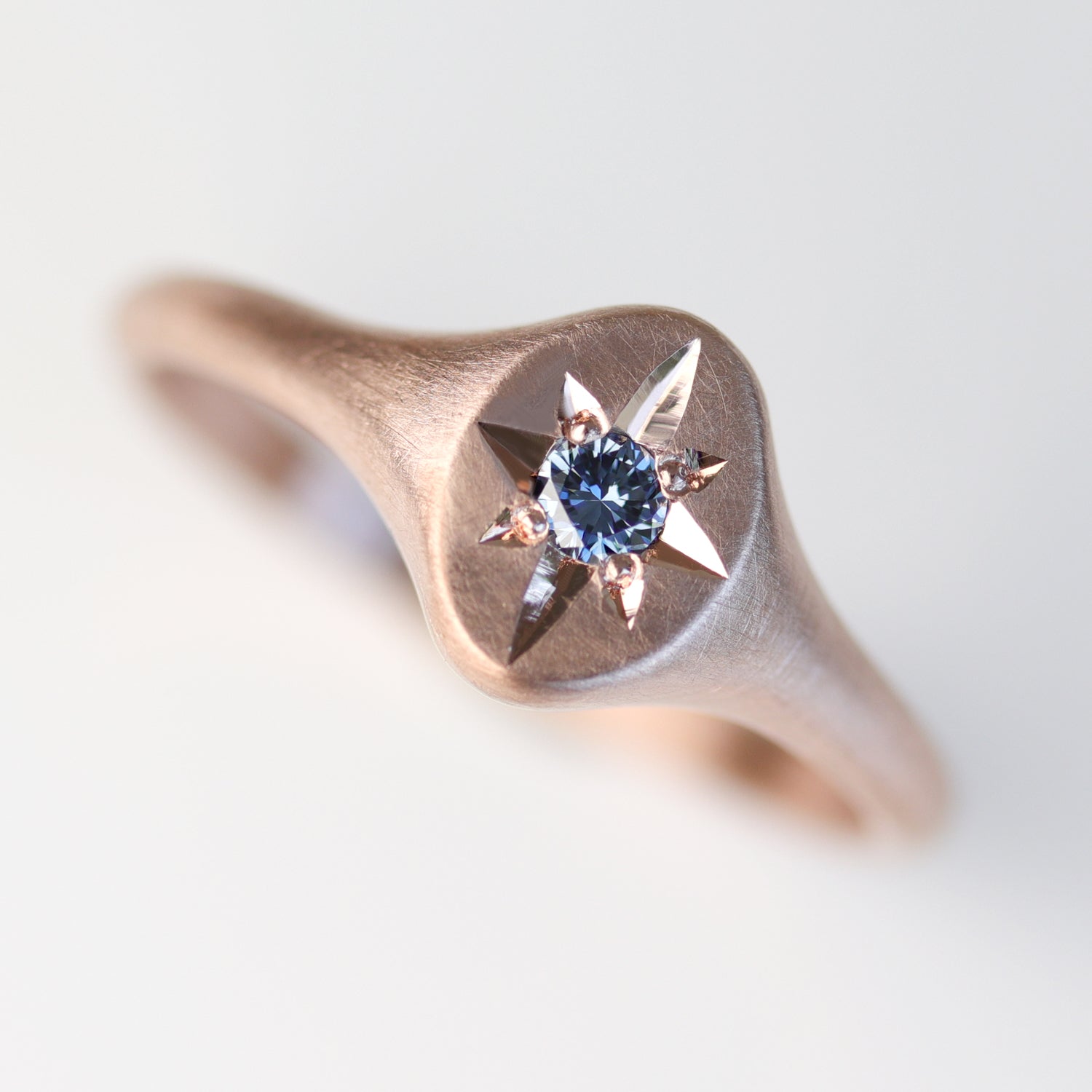 Oval Star Signet with Blue Diamond