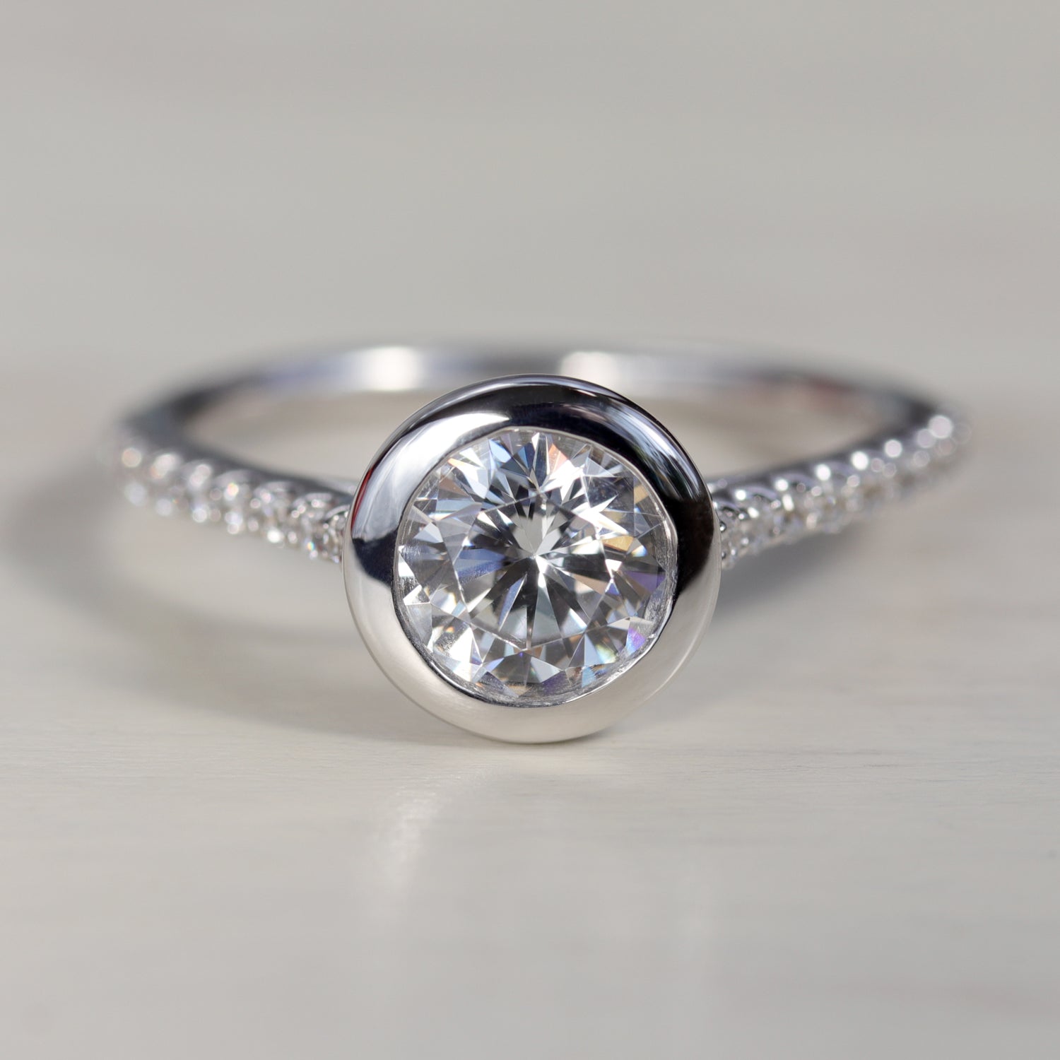 Open Bezel Pave Solitaire Engagement Ring - Aide-memoire Jewelry