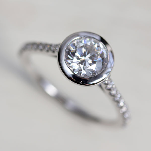 Open Bezel Pave Solitaire Engagement Ring - Aide-memoire Jewelry