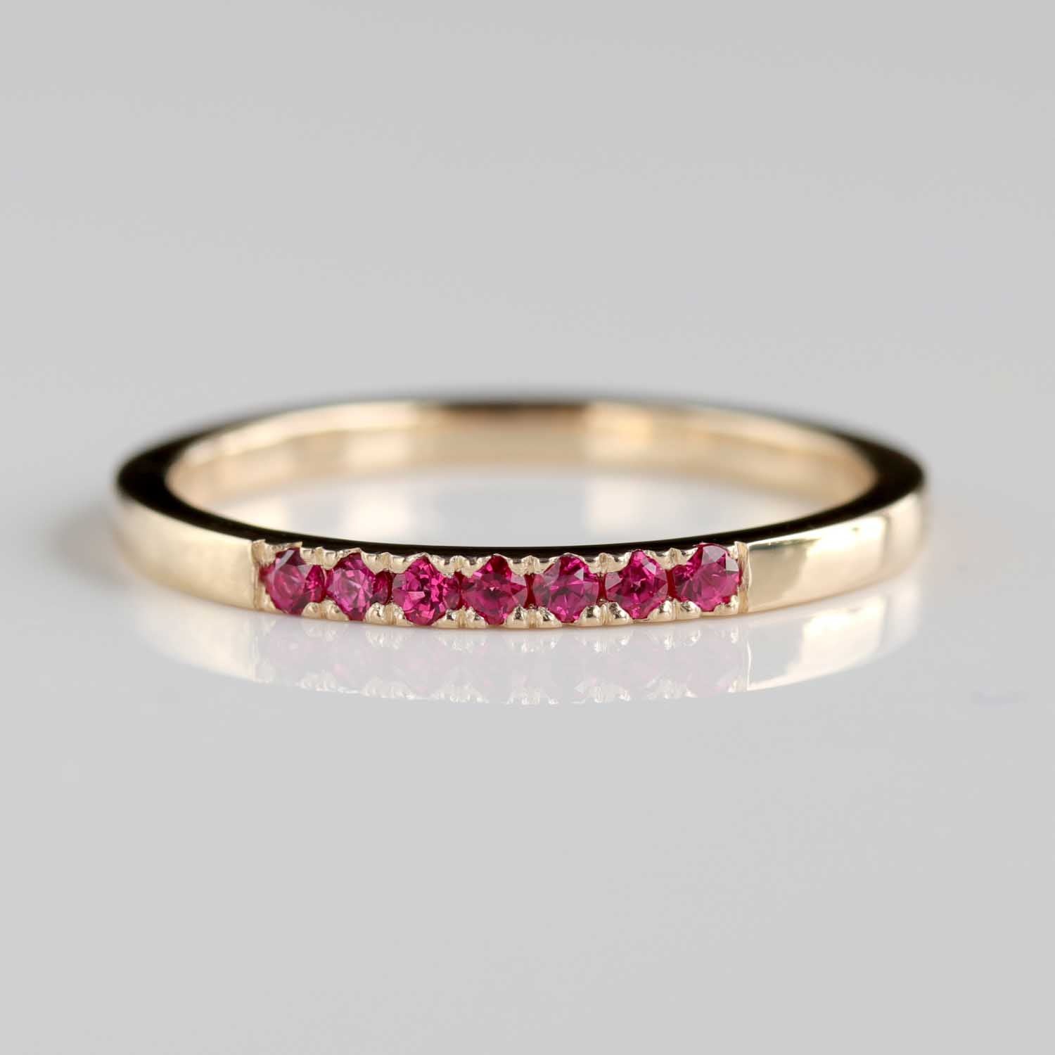 Seven Stone Square Stacking Ring with Lab-grown Rubies
