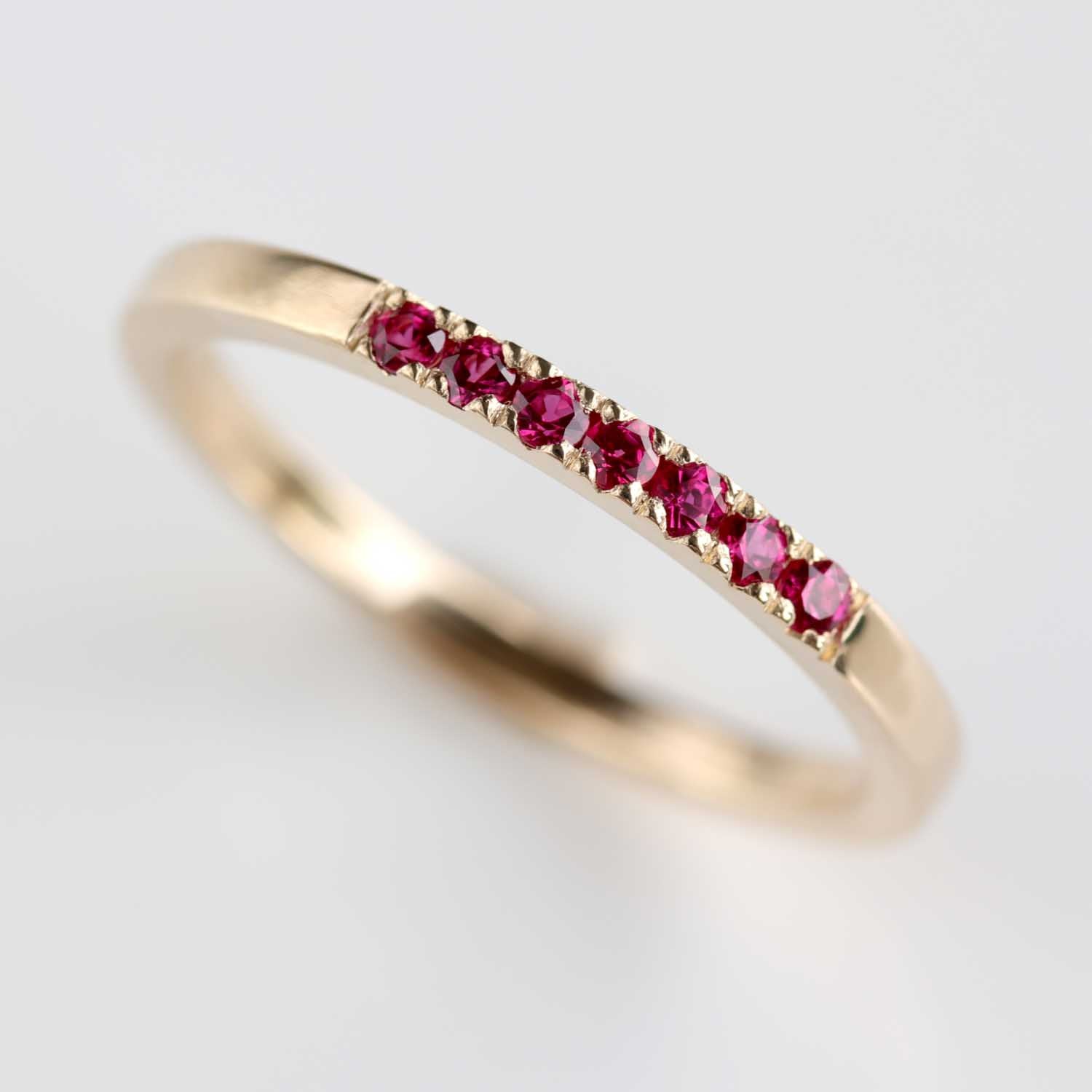 Seven Stone Square Stacking Ring with Lab-grown Rubies