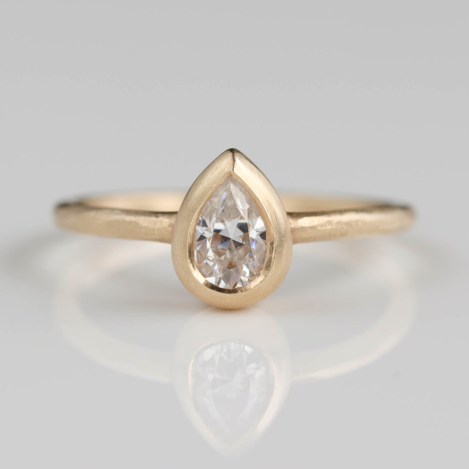 6x4mm Rustic Pear Cut Solitaire Engagement Ring •