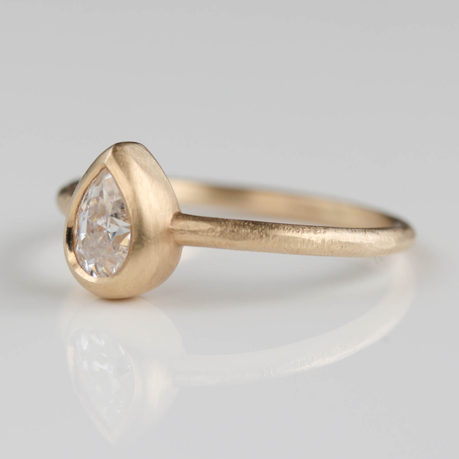 6x4mm Rustic Pear Cut Solitaire Engagement Ring