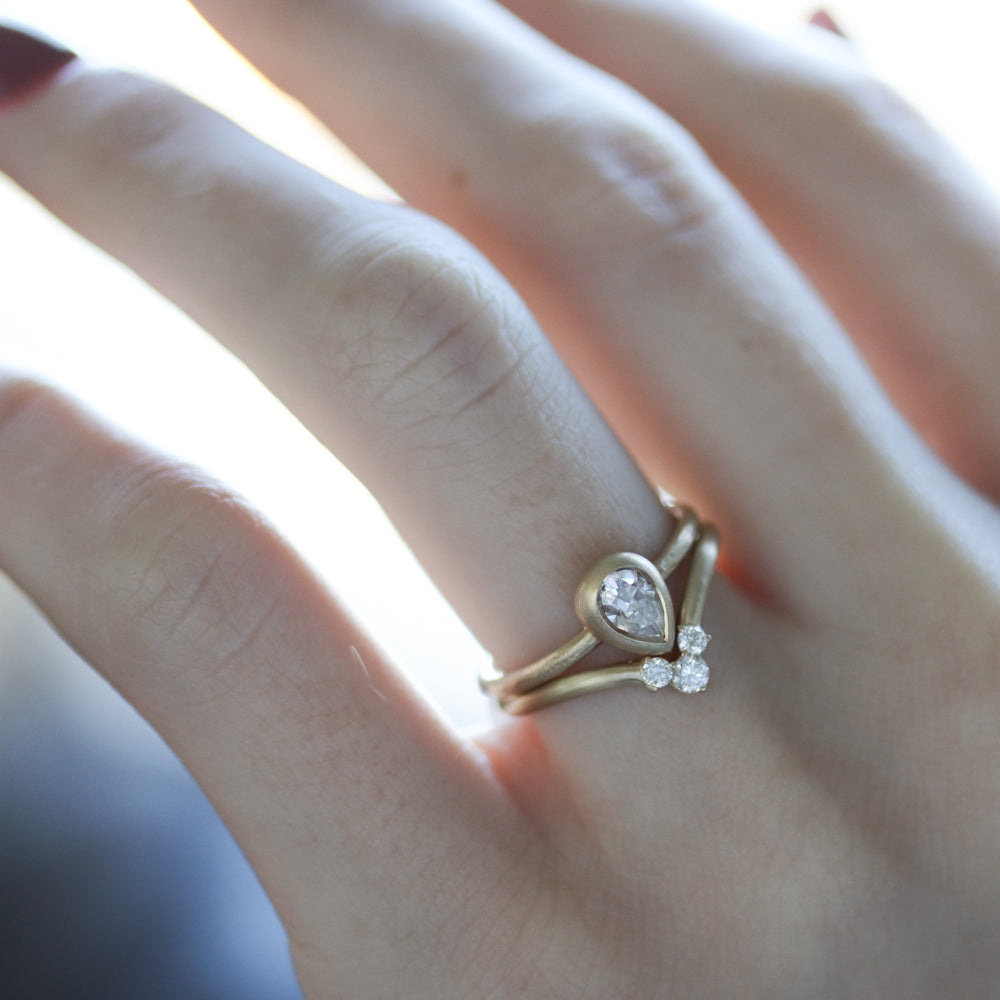 6x4mm Rustic Pear Cut Solitaire Engagement Ring