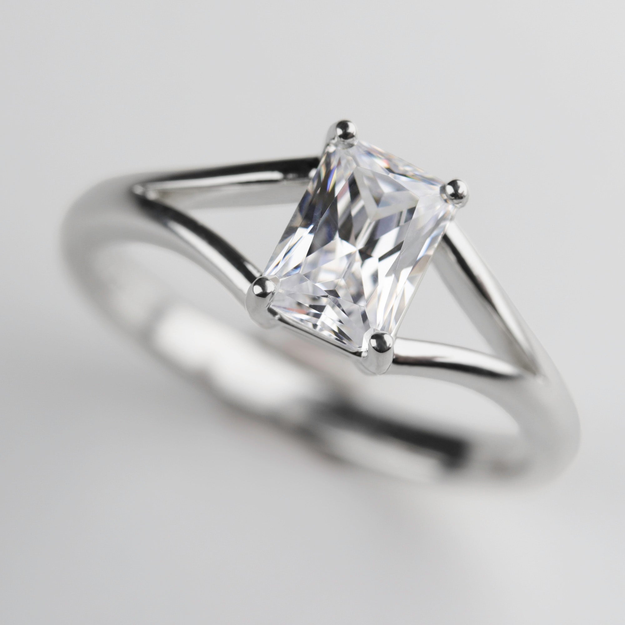 Emerald Cut Split Shank Solitaire Engagement Ring