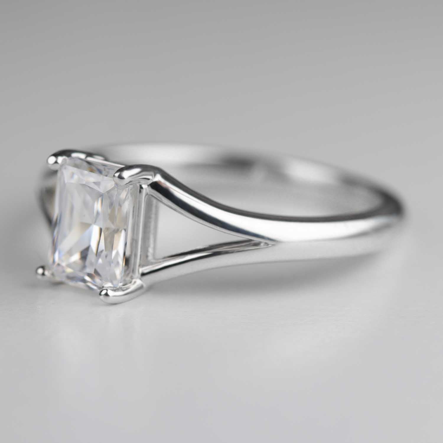 Emerald Cut Split Shank Solitaire Engagement Ring