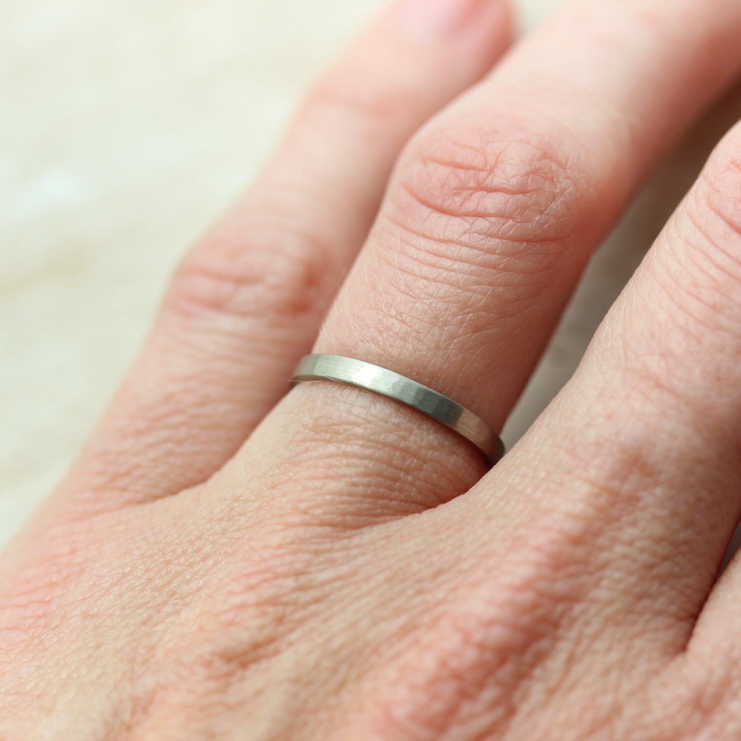 Narrow Slimmest Fitting Hammer Textured Band •