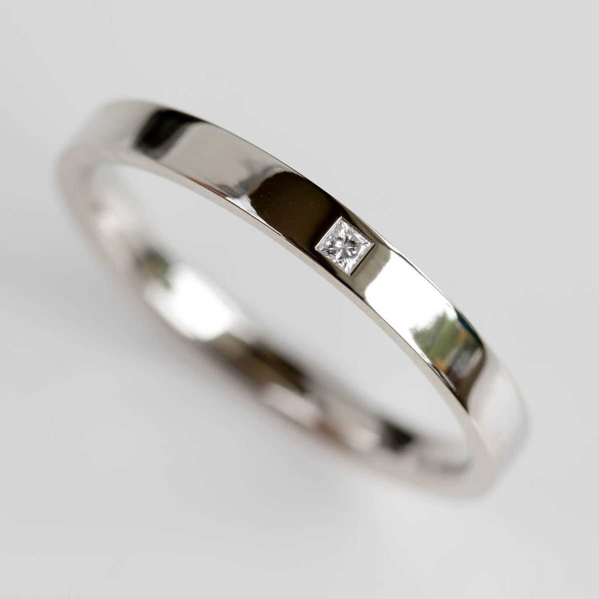 Narrow Flush Set Square Diamond Ring •