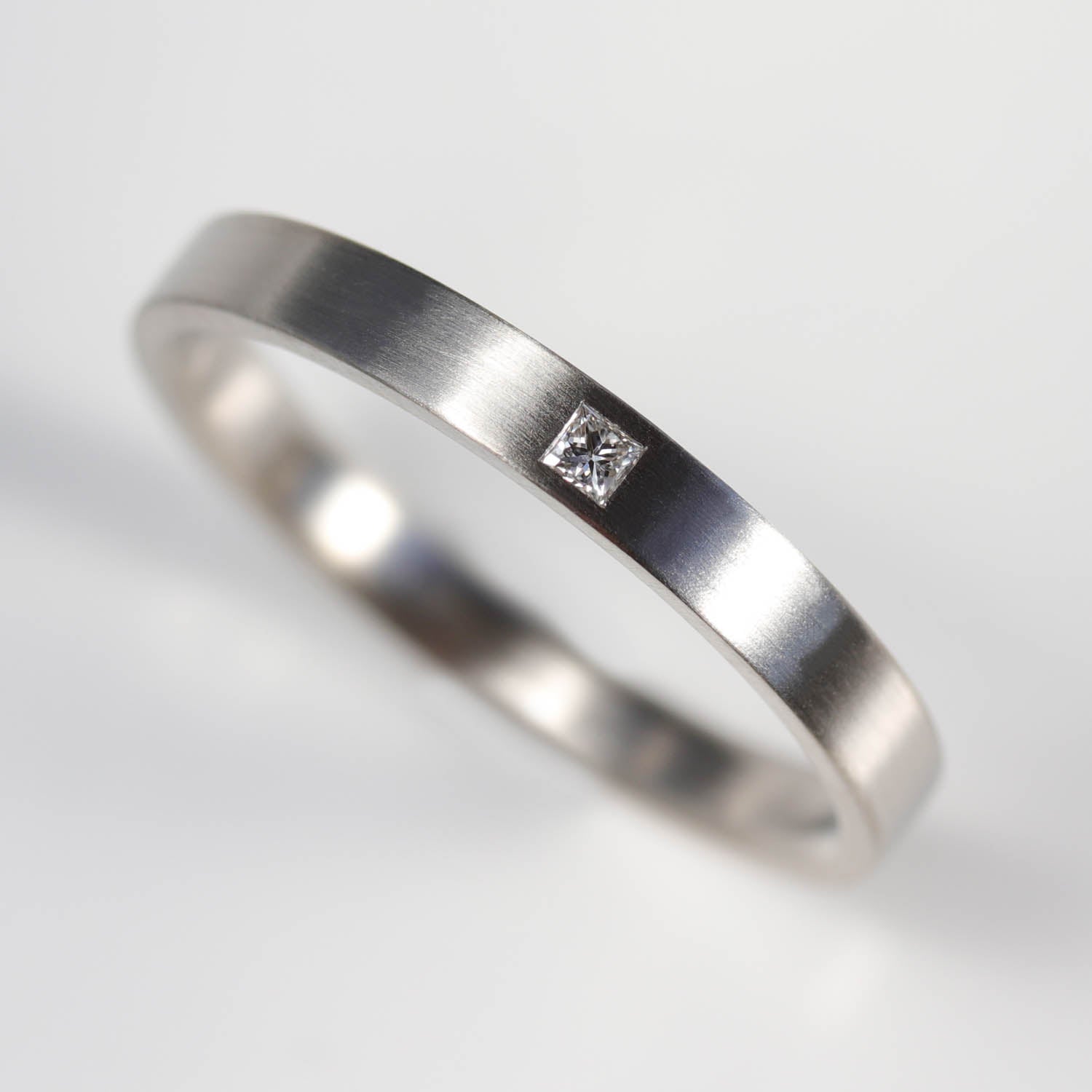 Narrow Flush Set Square Diamond Ring •