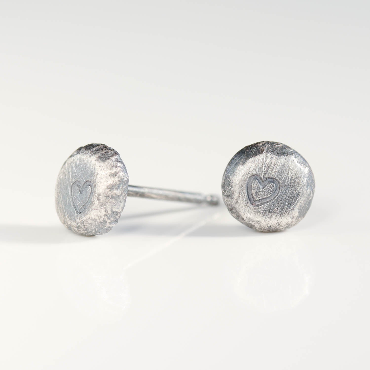 Engraved Heart Pebble Studs