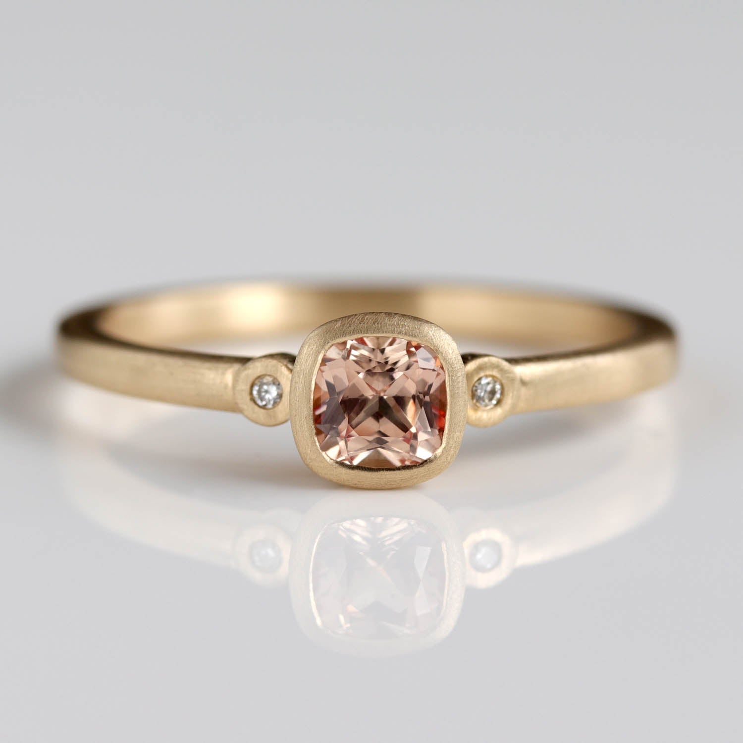 Openwork Bezel Three Stone Ring with Lab-grown Chatham Peach Sapphire