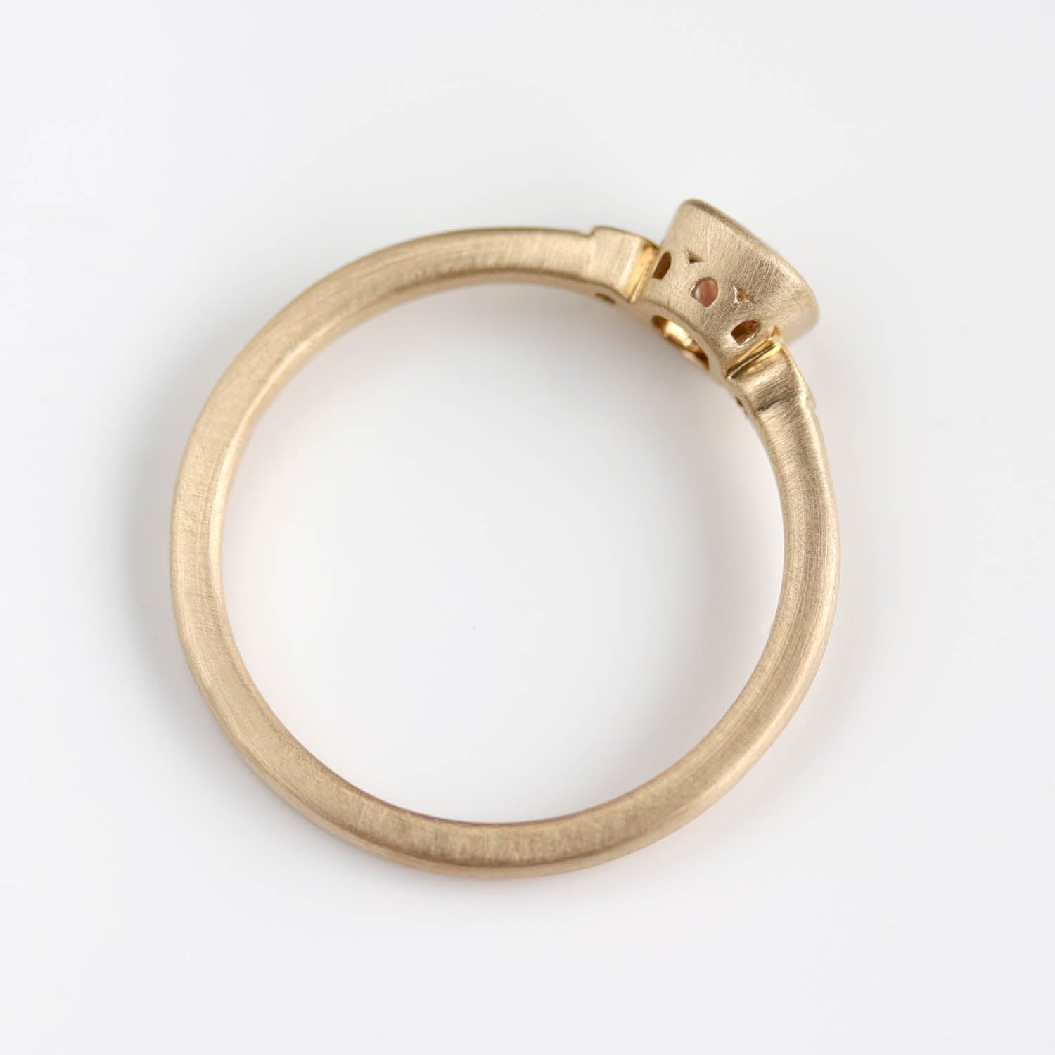 Openwork Bezel Three Stone Ring with Lab-grown Chatham Peach Sapphire