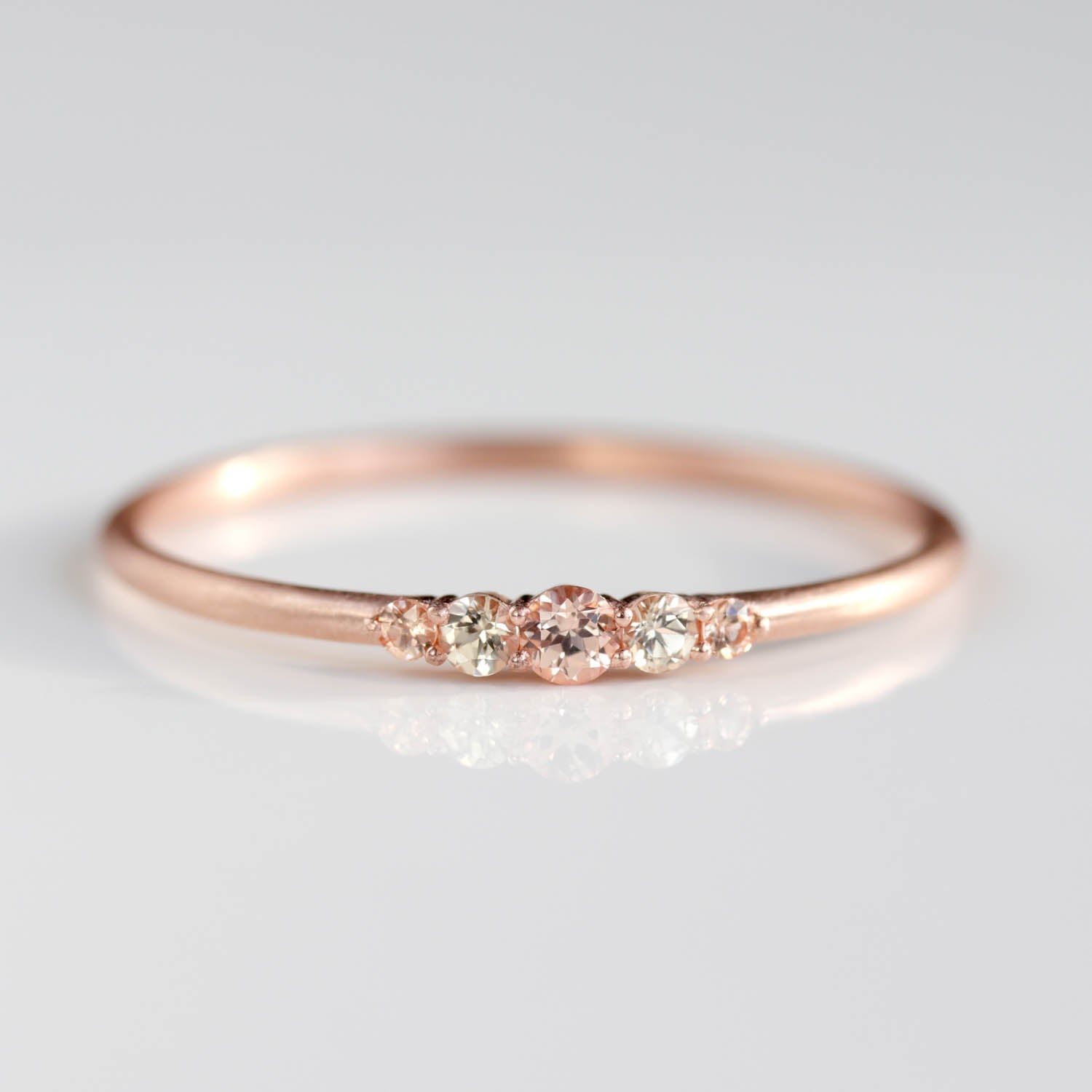 Prong-set Five Stone Stacking Ring with Lab-grown Peach Champagne Sapphires