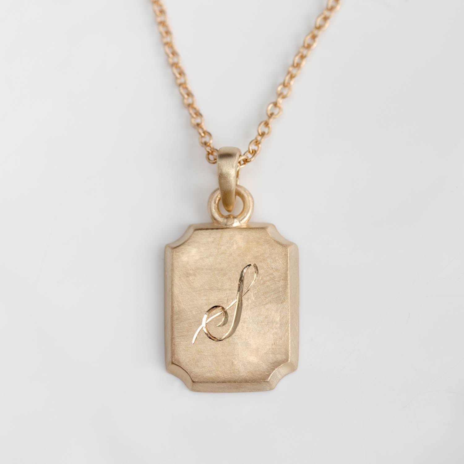 . Rectangle Hand-engraved Monogram Pendant - Letter S