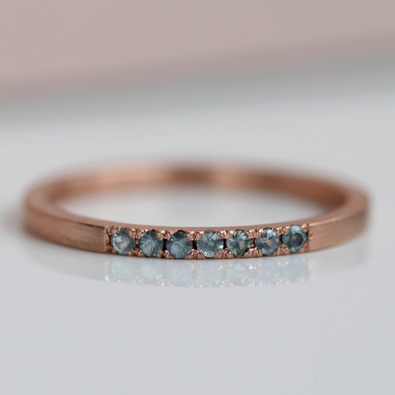 Seven Stone Bead-Set Square Band with Teal Sapphires