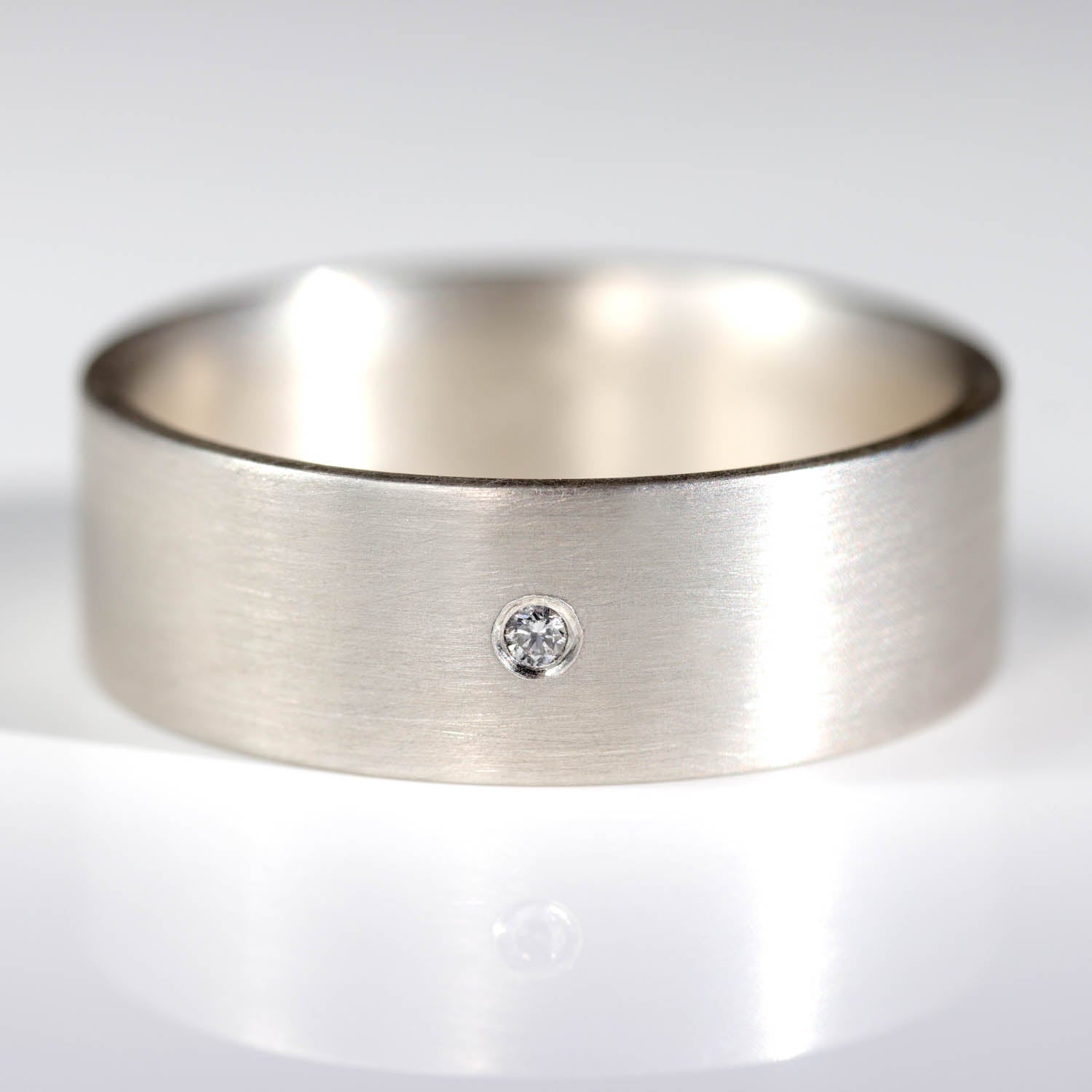 Silver Engagement Band with Flush Set Diamond