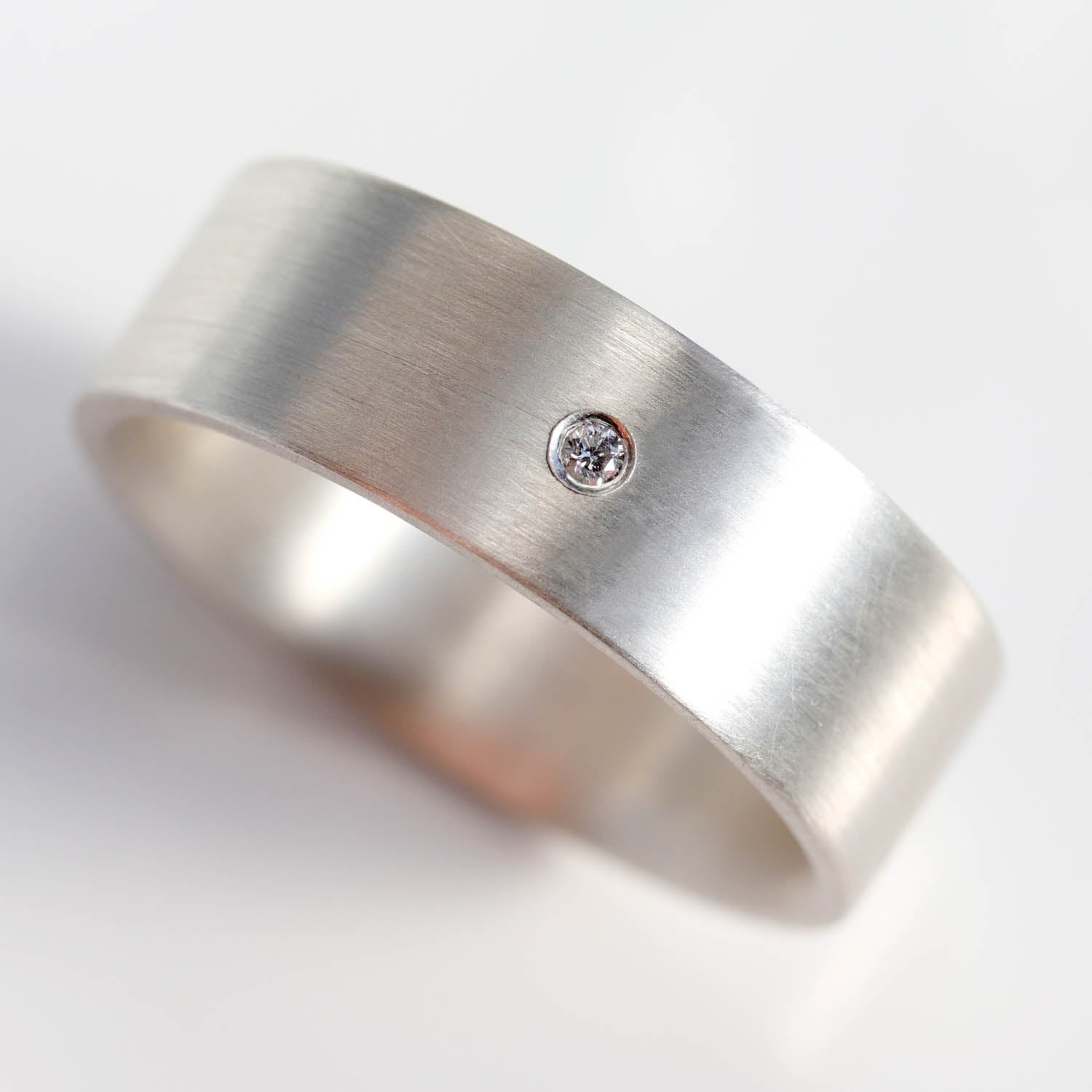 Silver Engagement Band with Flush Set Diamond