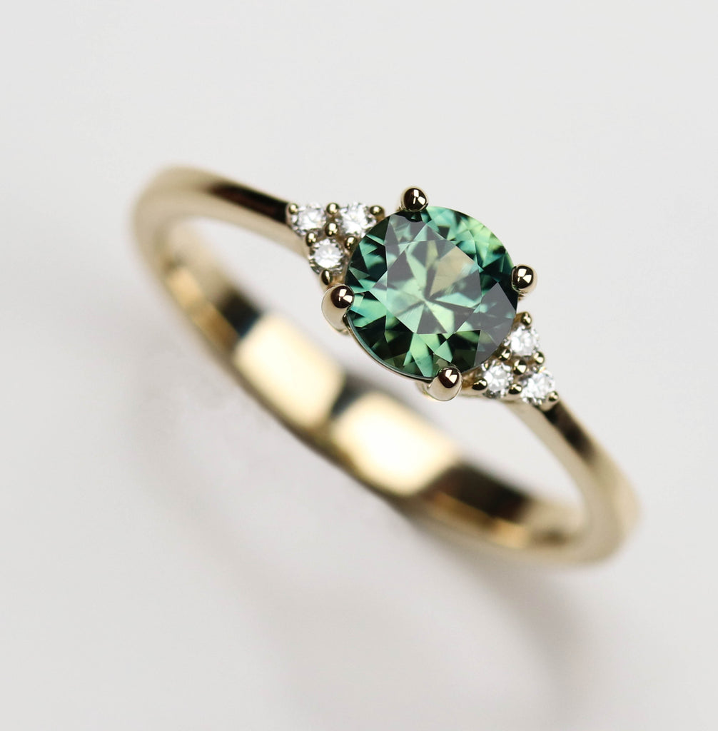 Branch and leaf engagement ring with Green Sapphire | Kathryn Rebecca