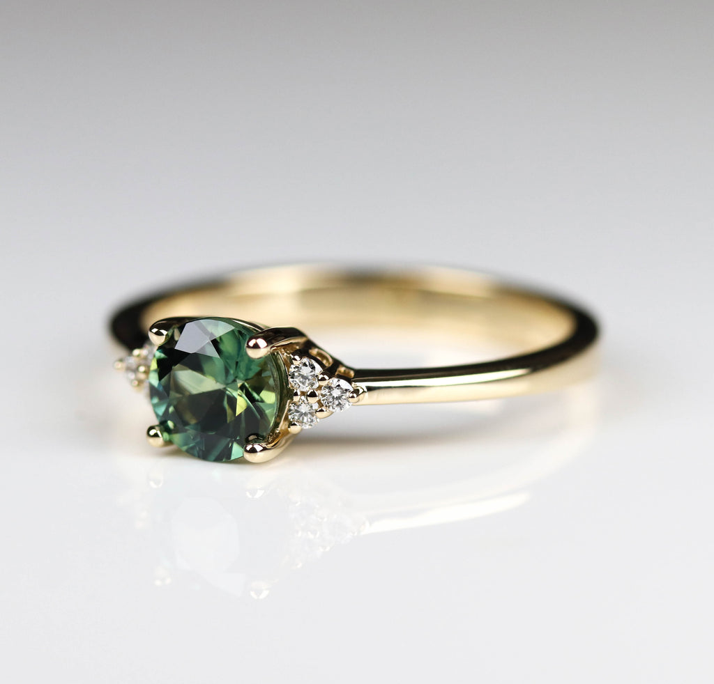 Amazon.com: Custom Made 3 Stone Teal Green Sapphire Engagement Ring :  Handmade Products