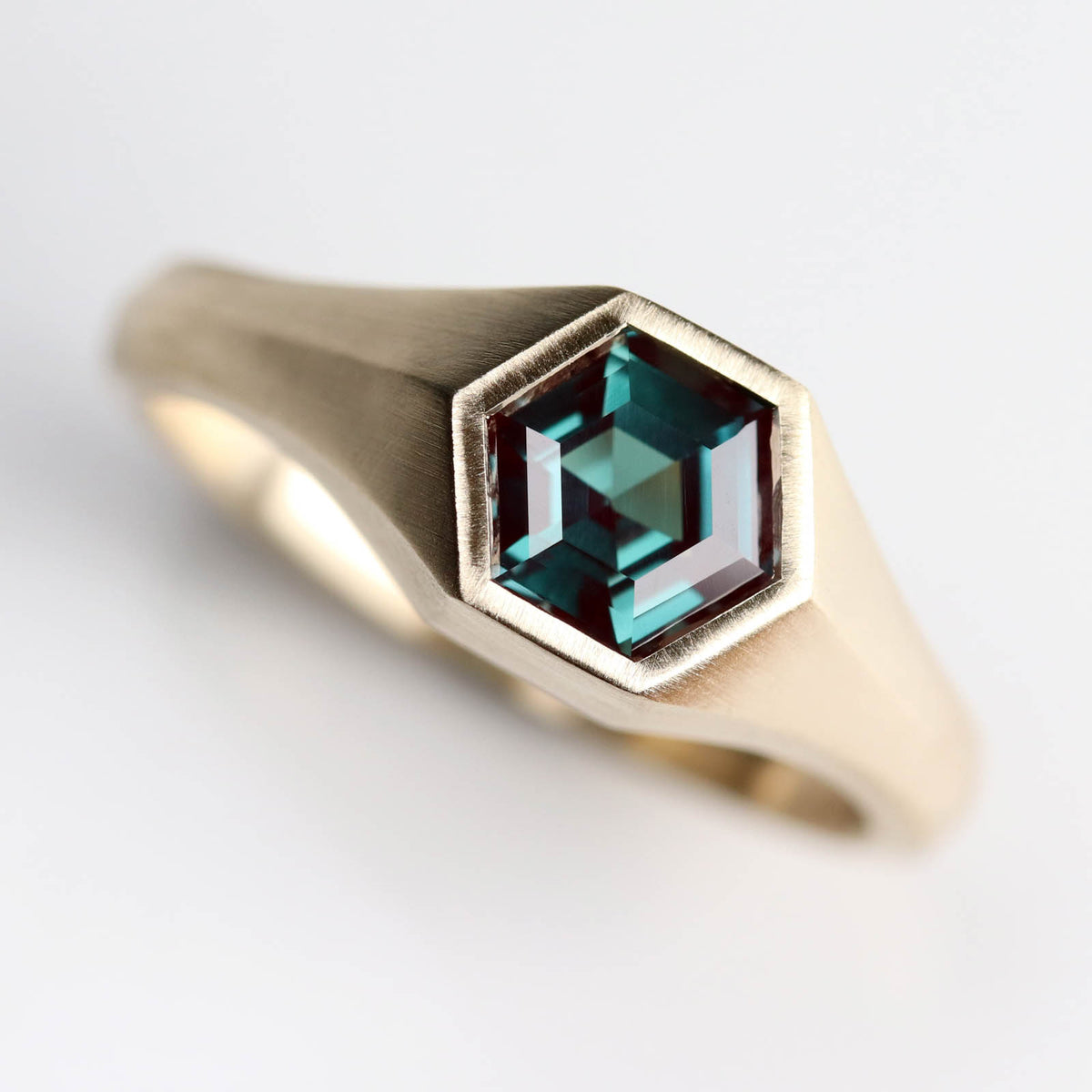 Hexagon Signet Engagement Ring