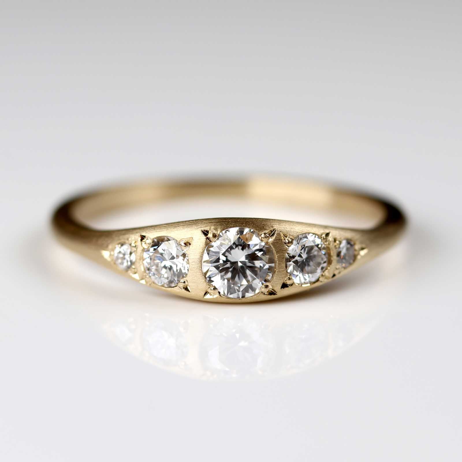 Bead-Set Five Stone Ring - 3.5mm Center Stone •