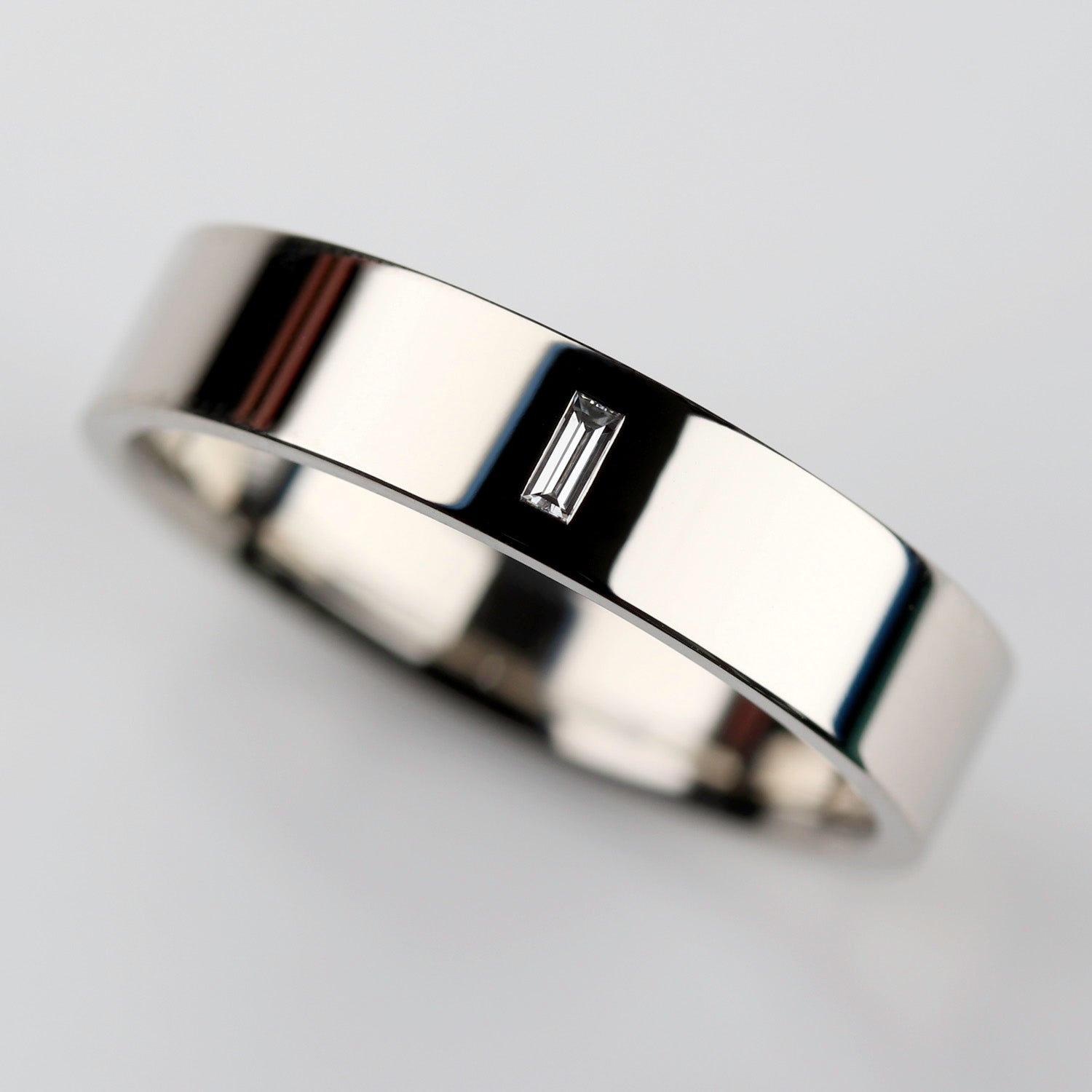 Flush Set Diamond Baguette White Gold Men's Engagement Band