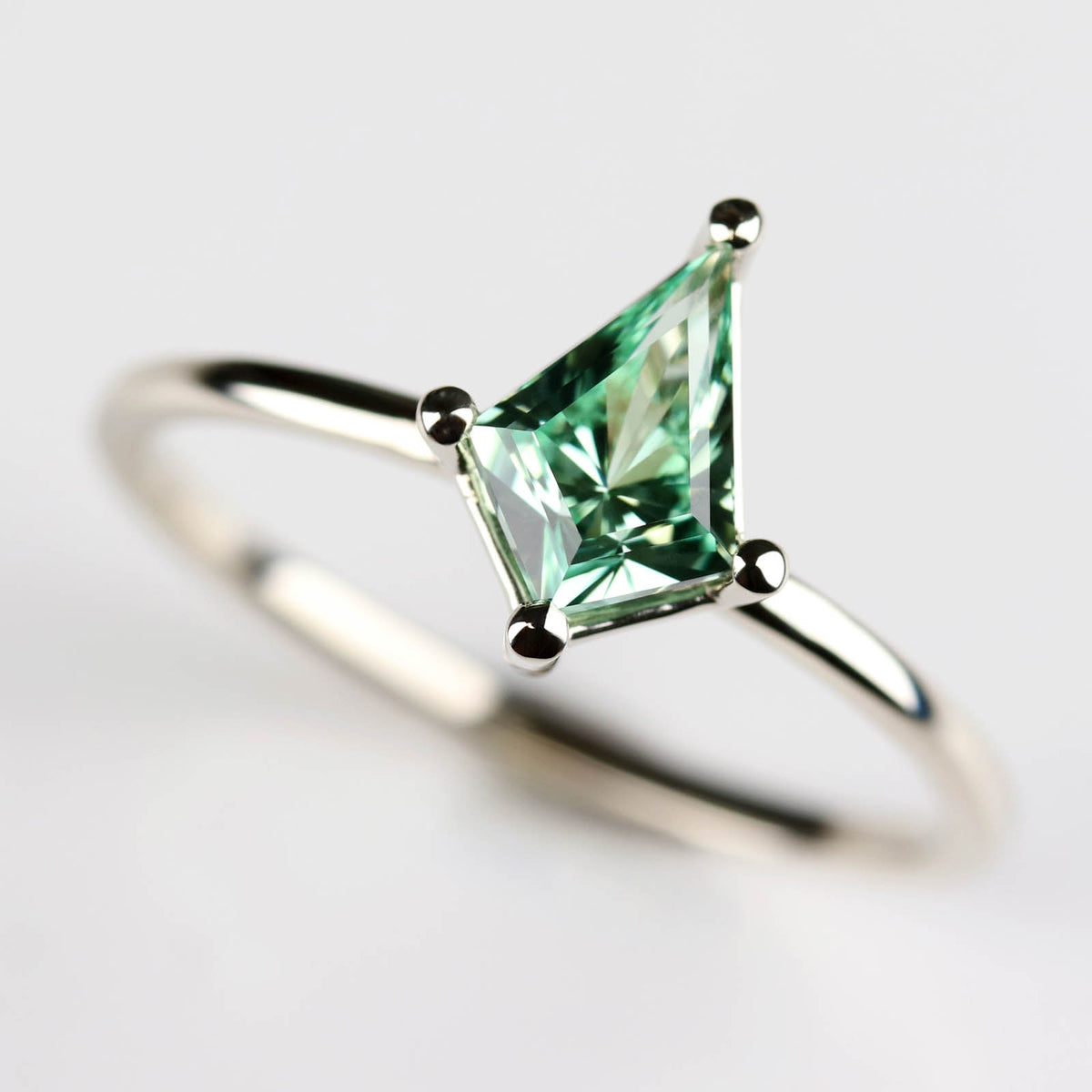 Green Sapphire Kite-cut Solitaire Engagement Ring
