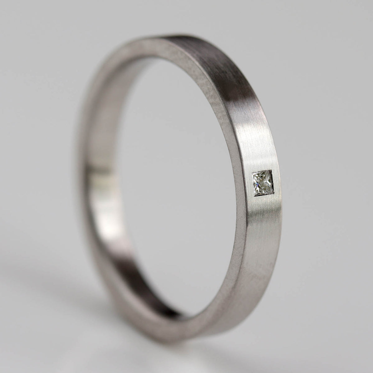 Narrow Flush Set Square Diamond Ring •