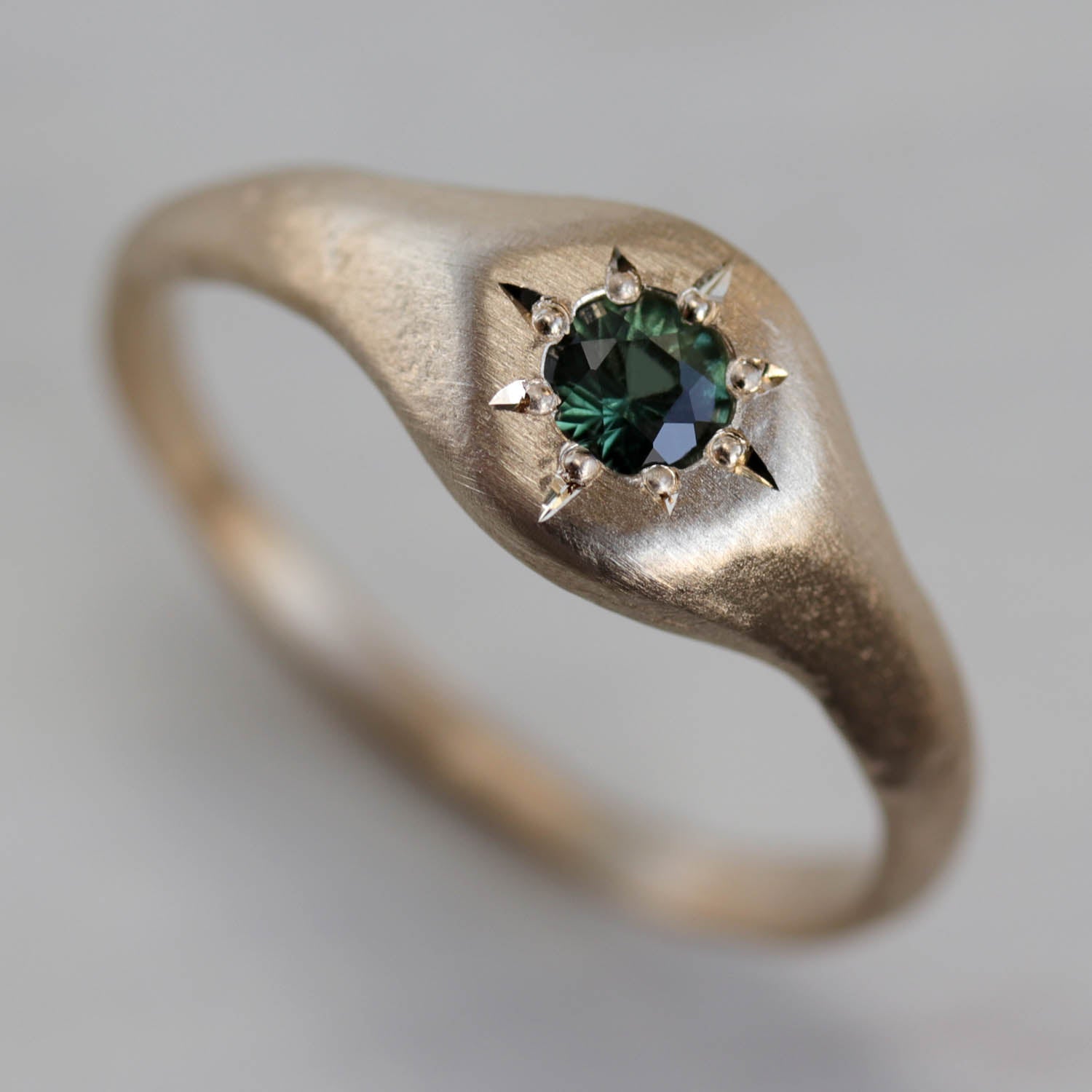 Ancient Signet Engagement Ring with Green Australian Sapphire
