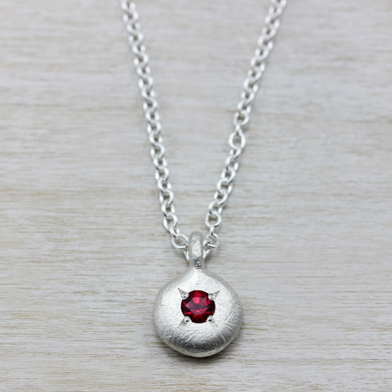 Pendant Necklace with 3mm Chatham Ruby, Engagement Ring - Aide-mémoire Jewelry