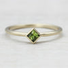 Green Sapphire and Yellow Gold Princess Cut Solitaire, Engagement Ring - Aide-mémoire Jewelry